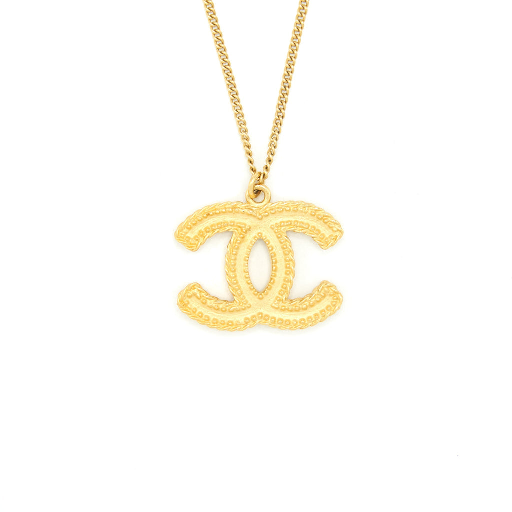 Chanel CC Logo Pendant Necklace Bright Gold Tone