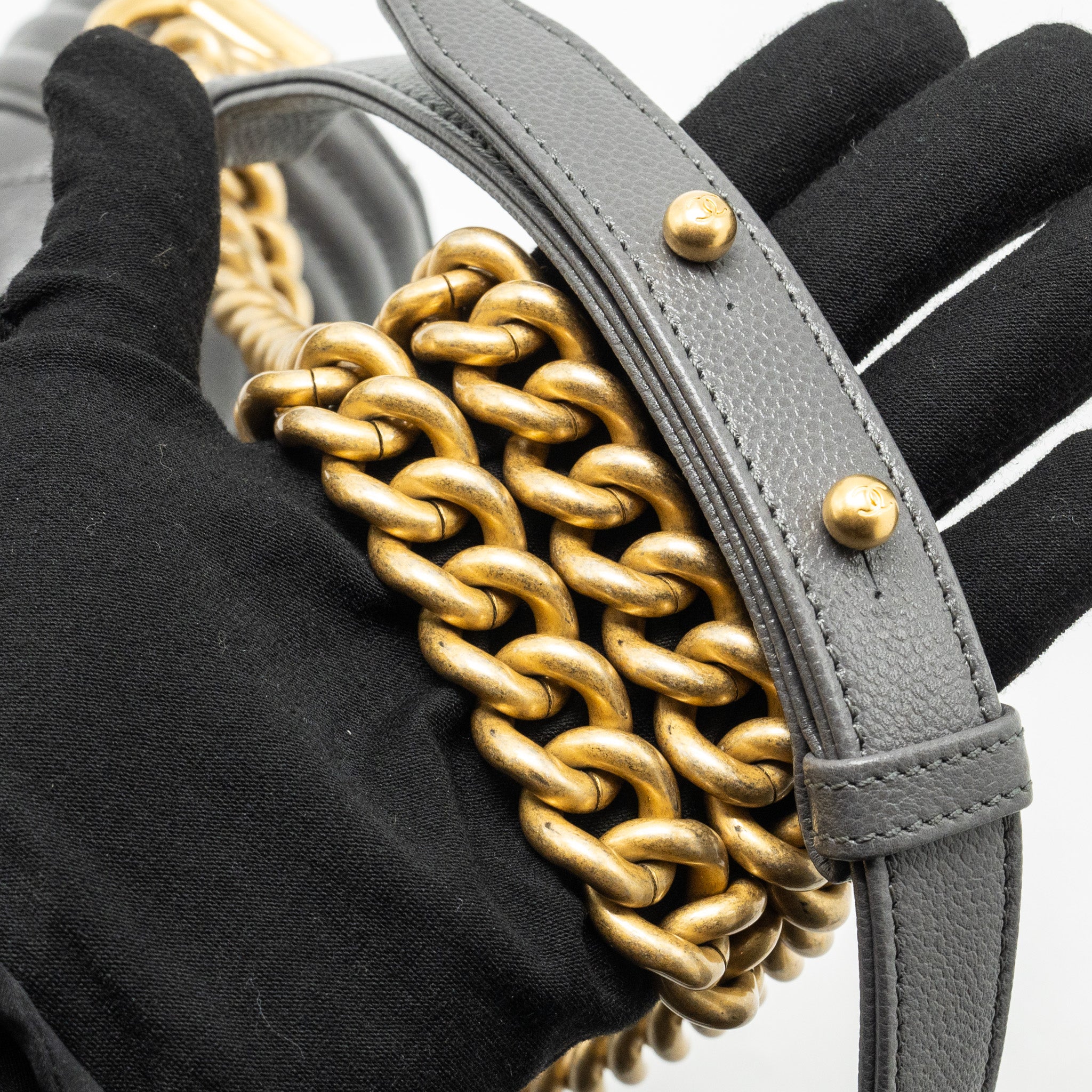 Chanel Small Boy Bag Caviar Dark Grey  (microchip)