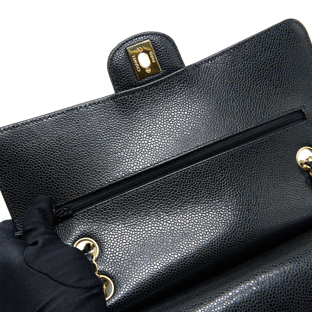 Chanel Medium Classic Double Flap Bag Caviar Black  (Microchip)