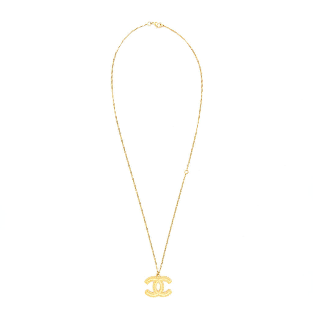 Chanel CC Logo Pendant Necklace Bright Gold Tone