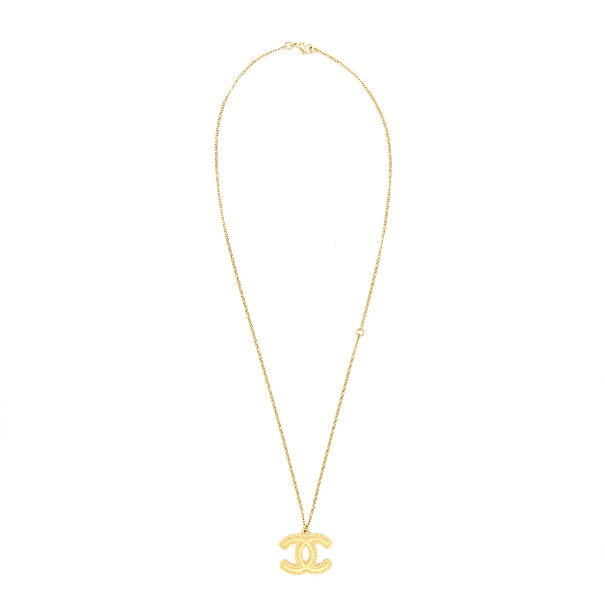 Chanel CC Logo Pendant Necklace Bright Gold Tone