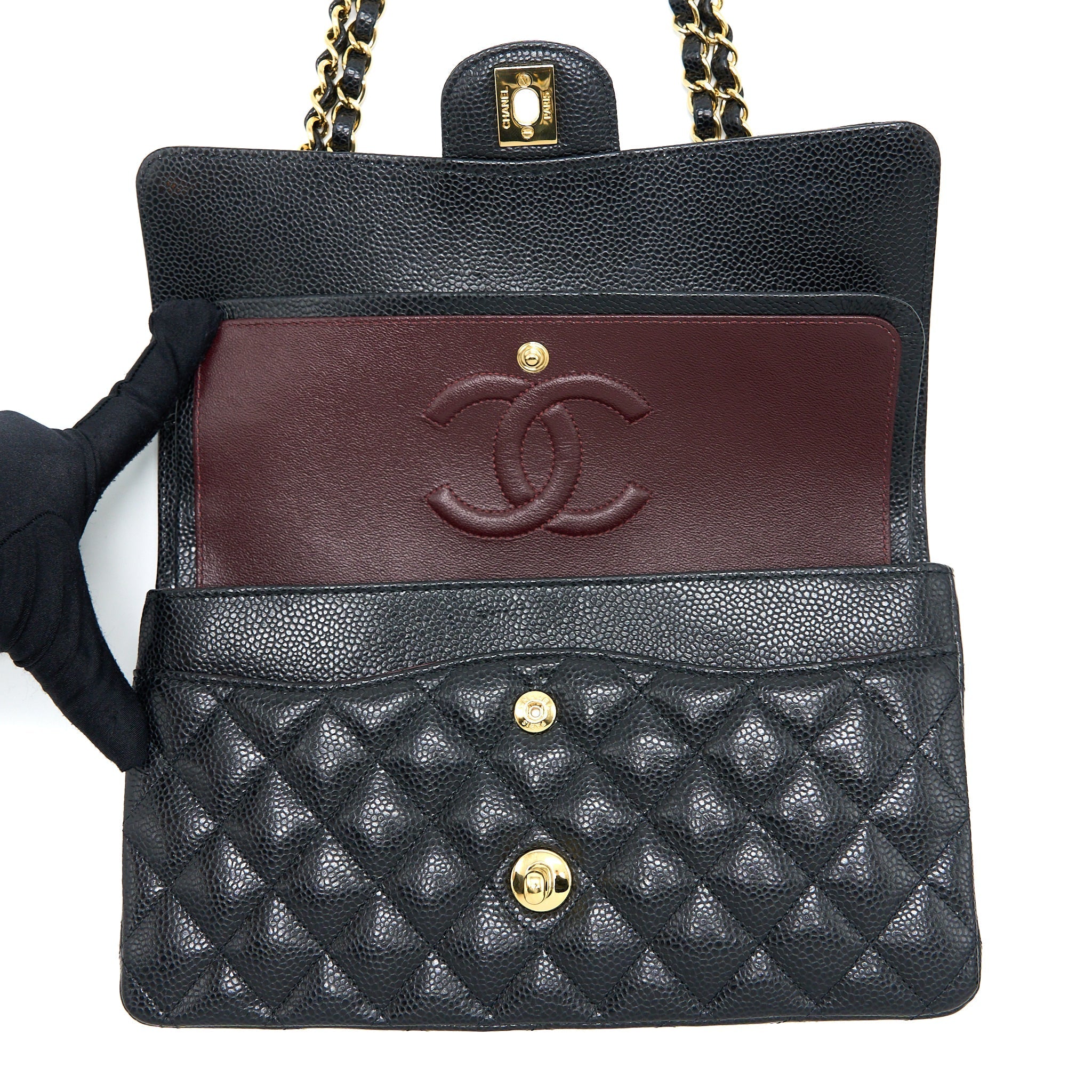 Chanel Medium Classic Double Flap Bag Caviar Black  (Microchip)
