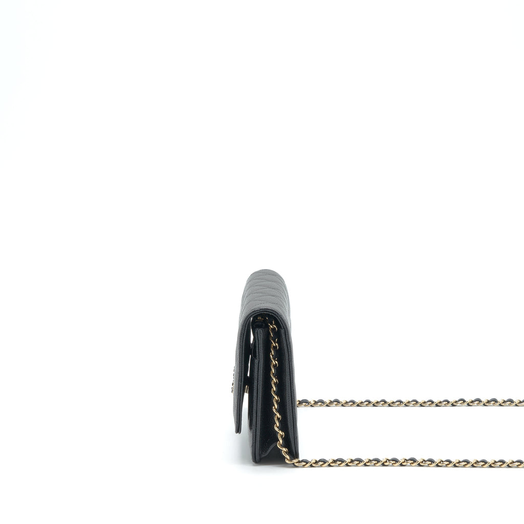 Chanel 22S Detailed CC Logo Wallet On Chain Caviar Black L