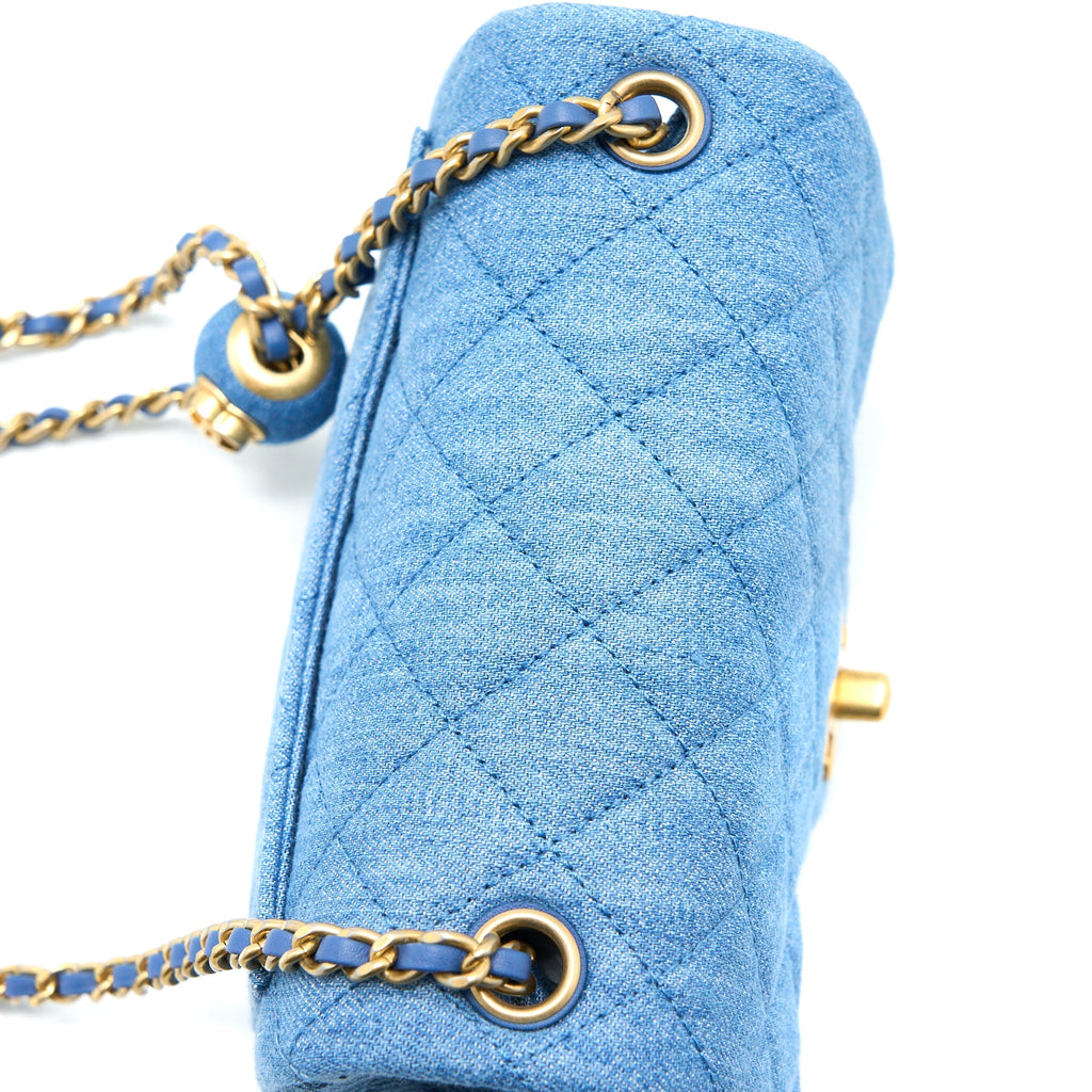 Chanel Pearl Crush Mini Square Flap Bag Denim Brushed  (Microchip)