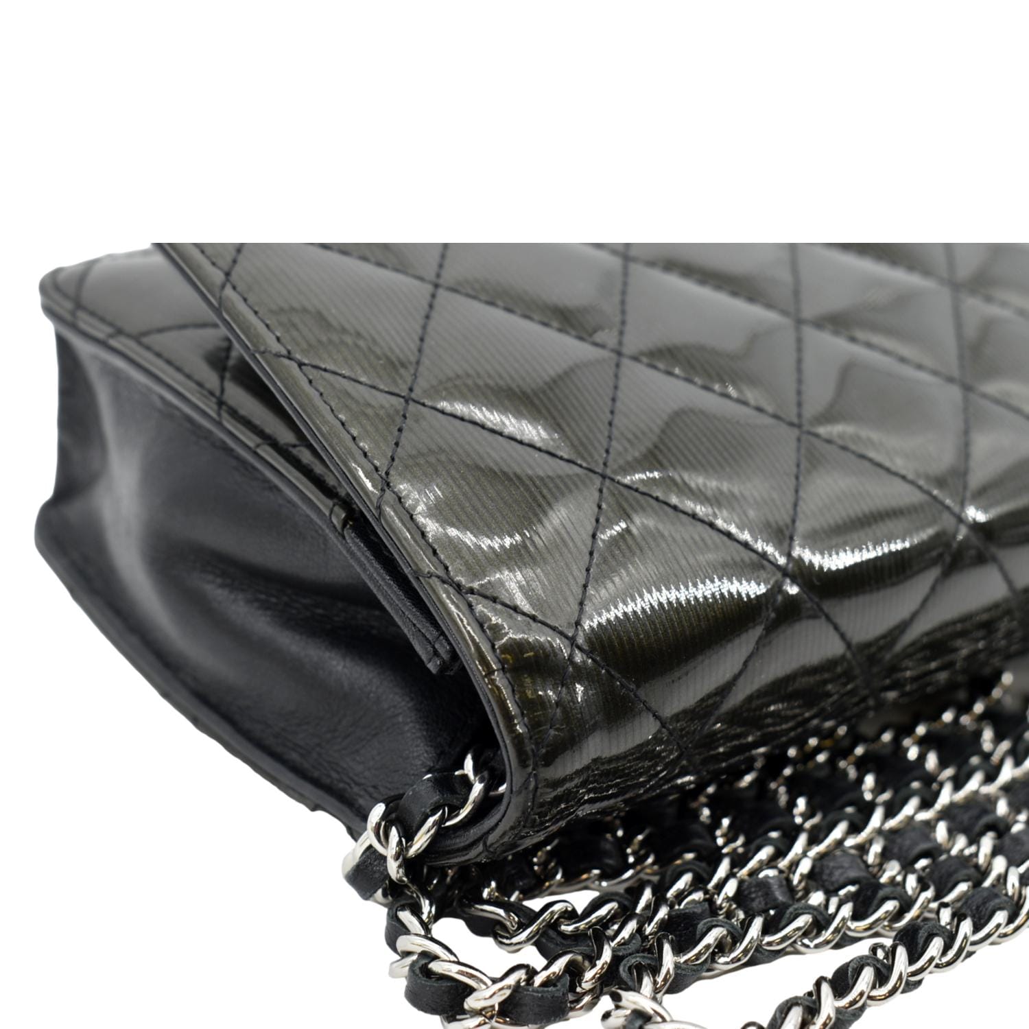 CHANEL Wallet on Chain Patent Leather Shoulder Bag Olive Green