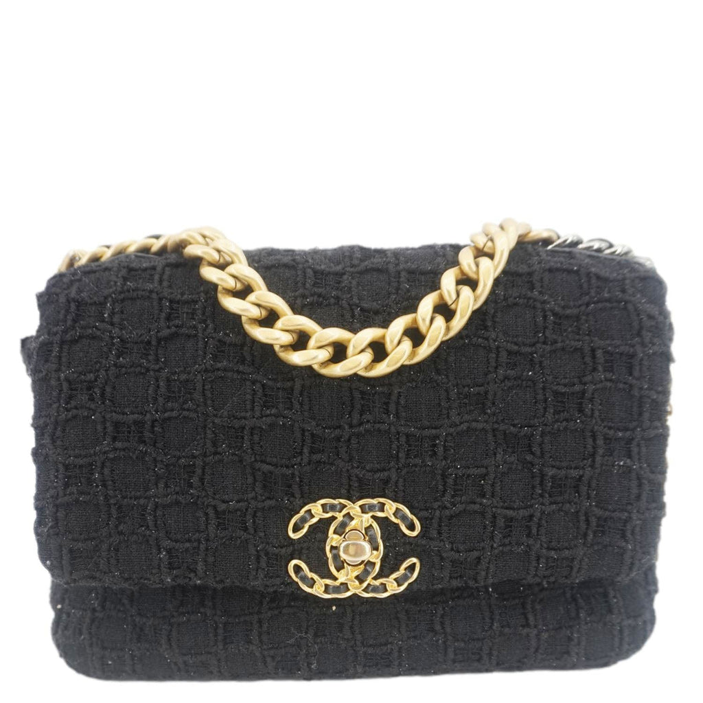 CHANEL 19 Flap Medium Tweed Shoulder Bag Black