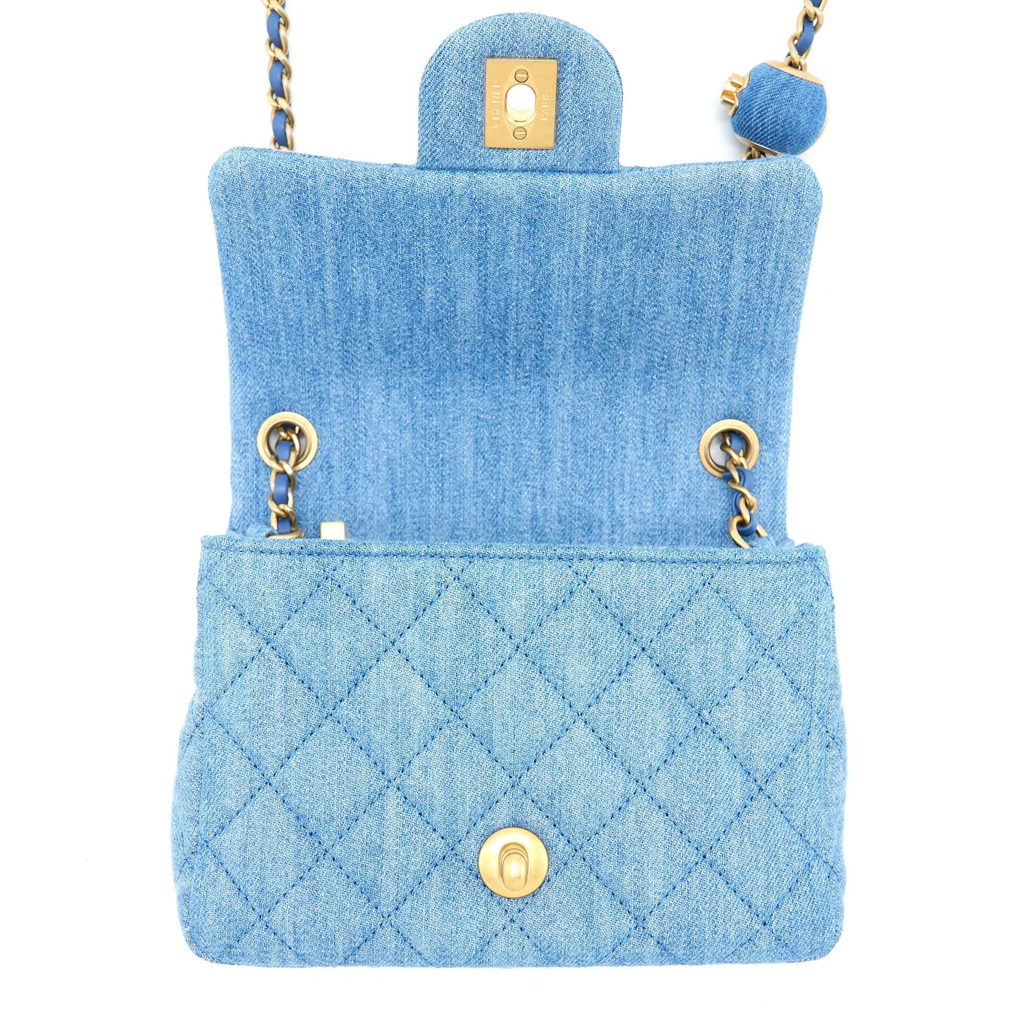 Chanel Pearl Crush Mini Square Flap Bag Denim Brushed  (Microchip)