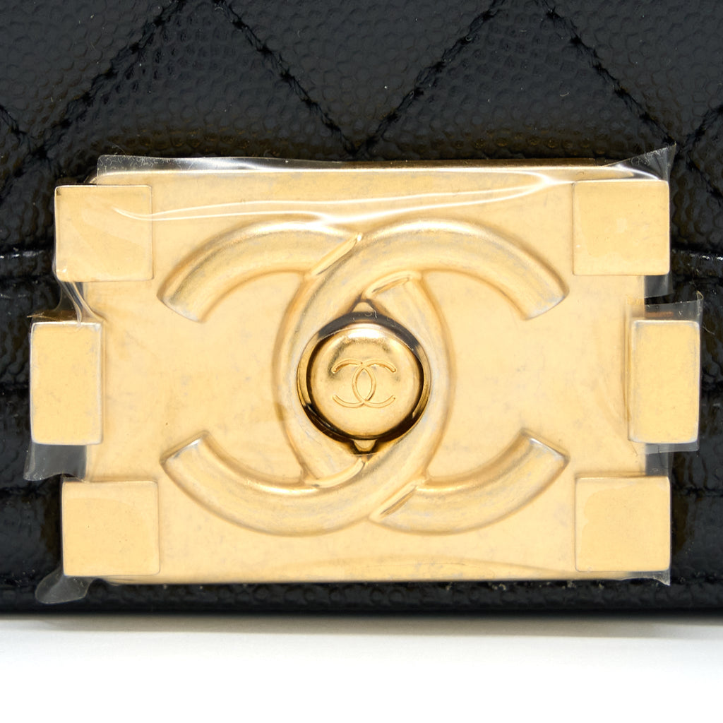 Chanel Small Boy Bag Caviar Black With Brushed (Microchip)