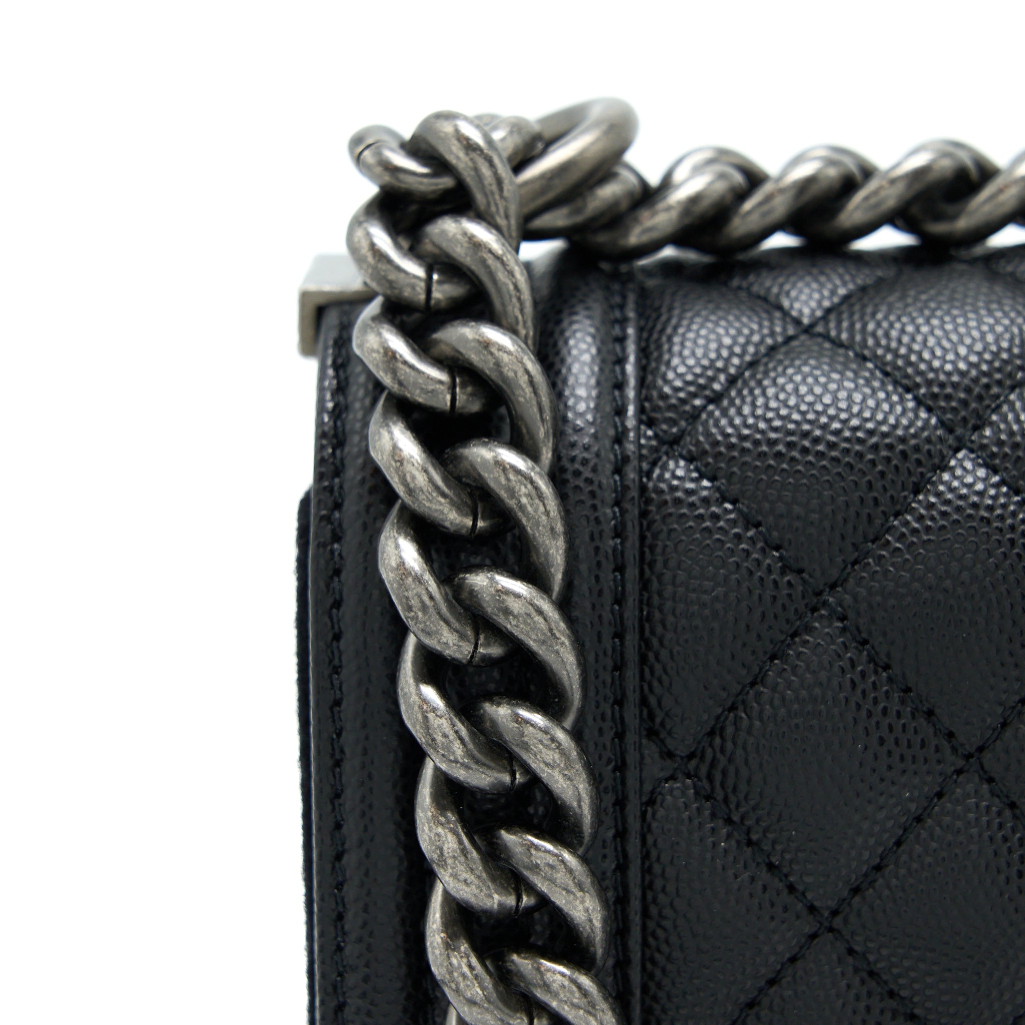 Chanel Small Boy Bag Caviar Black Ruthenium  (Microchip)