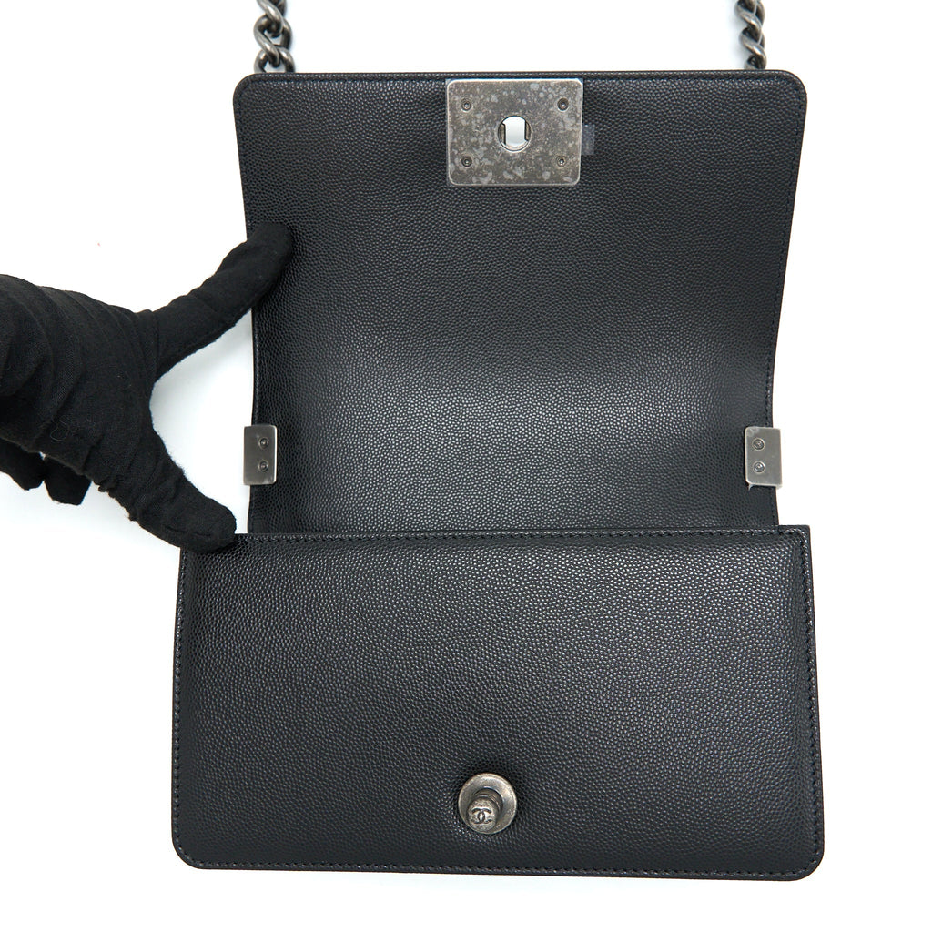 Chanel Small Boy Bag Caviar Black Ruthenium  (Microchip)