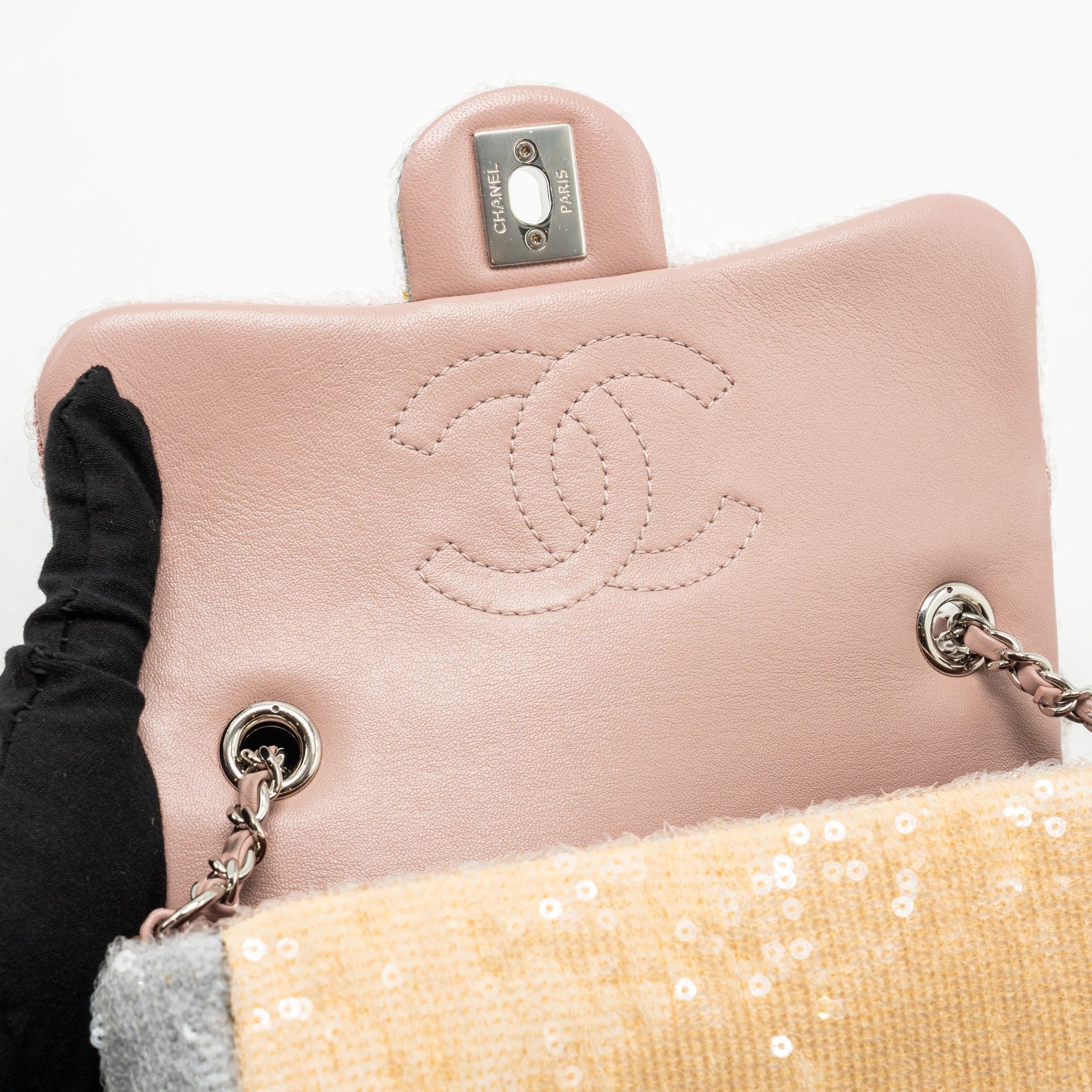 Chanel 18S Mini Waterfall Flap Bag Sequin Pink/Blue/Yellow