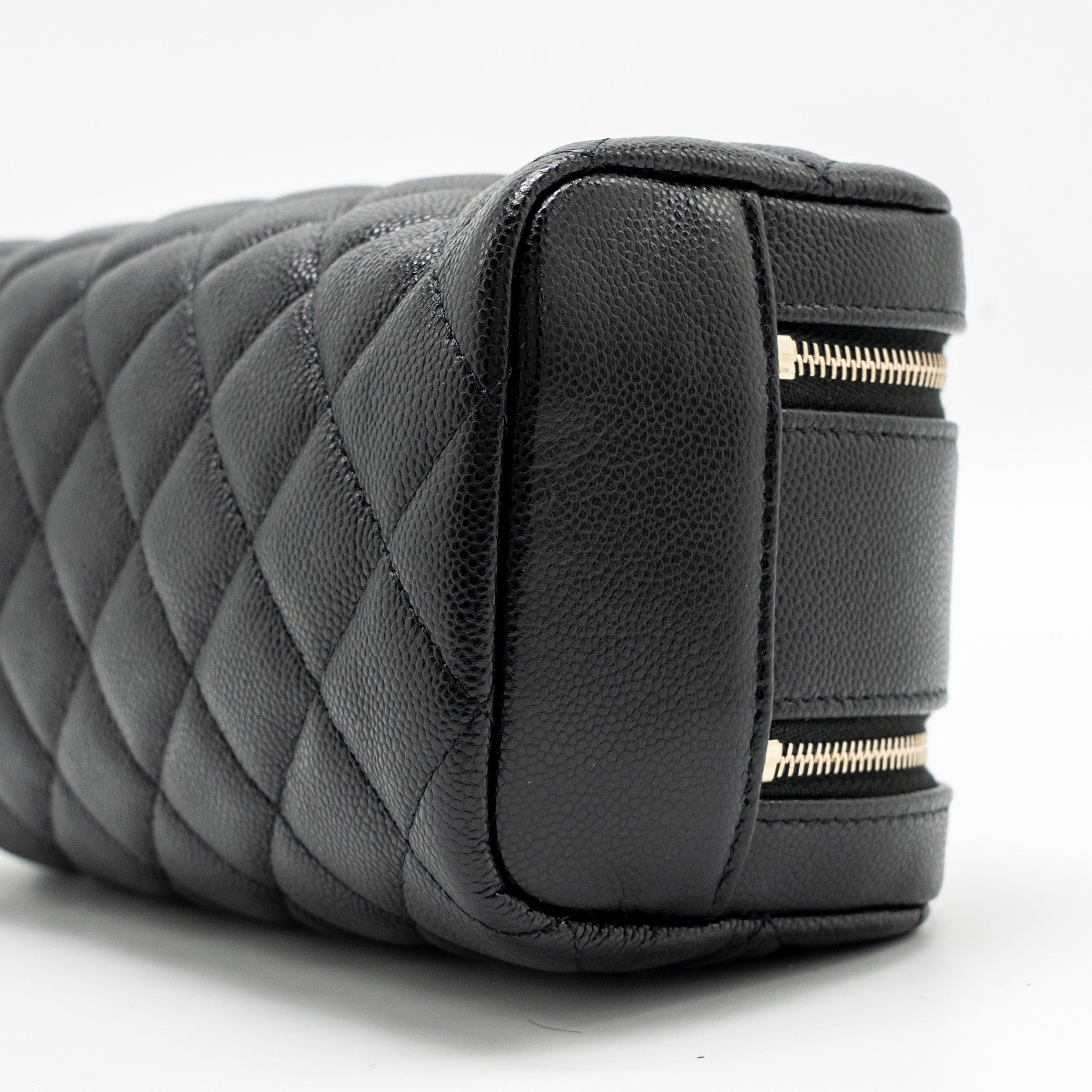 Chanel Double Zip Pouch Cosmetic Case Caviar Black  (Microchip)
