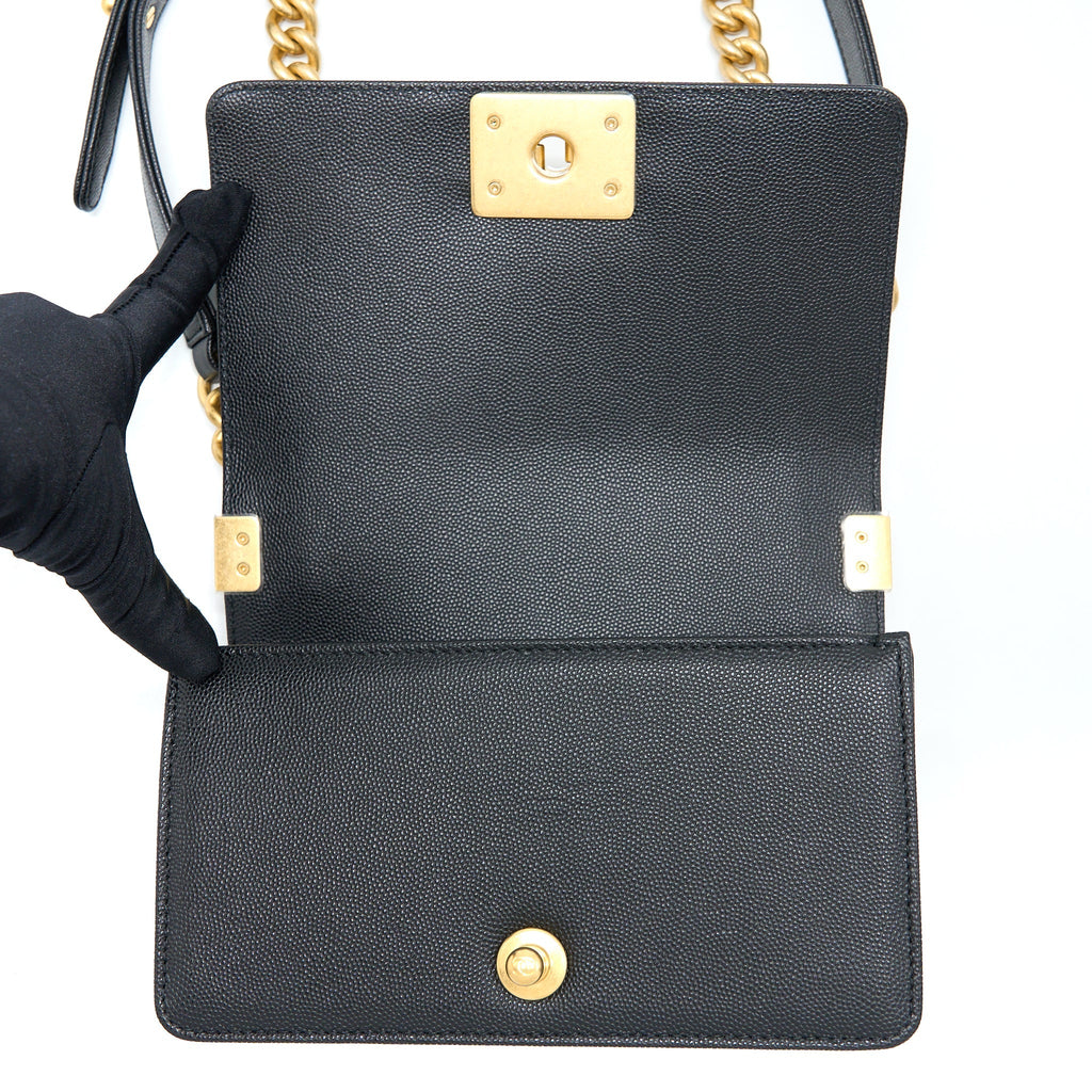 Chanel Small Boy Bag Caviar Black With Brushed (Microchip)