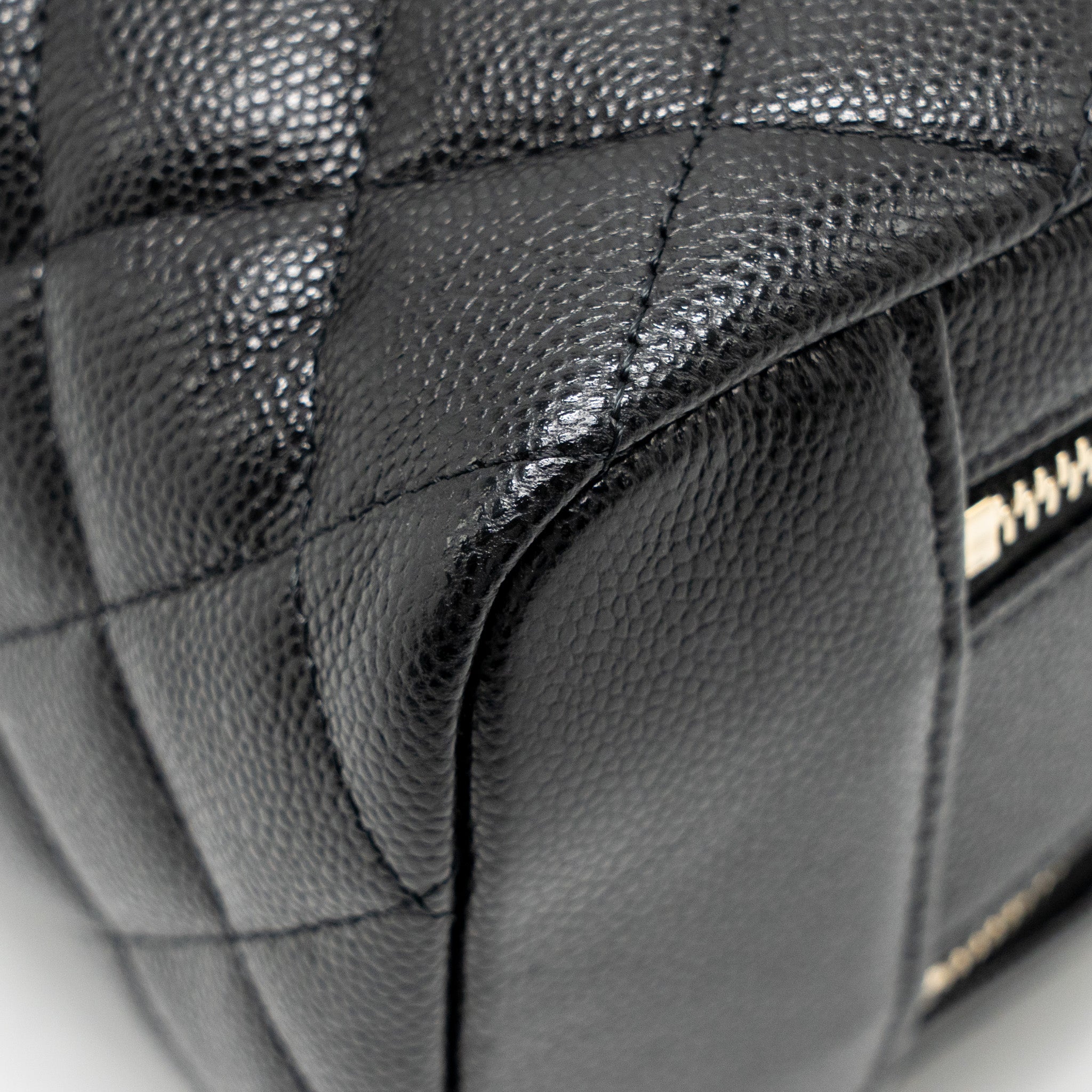 Chanel Double Zip Pouch Cosmetic Case Caviar Black  (Microchip)