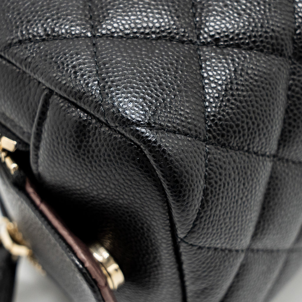 Chanel Double Zip Pouch Cosmetic Case Caviar Black  (Microchip)