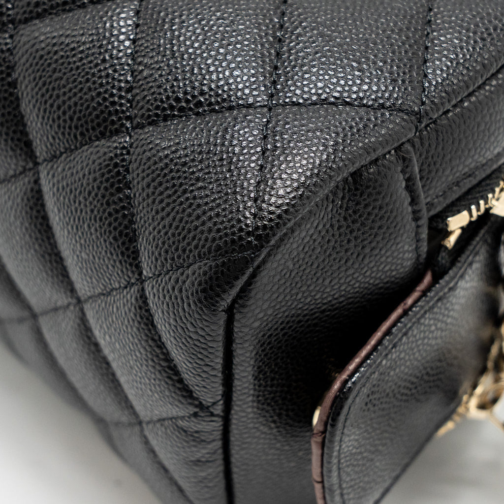 Chanel Double Zip Pouch Cosmetic Case Caviar Black  (Microchip)