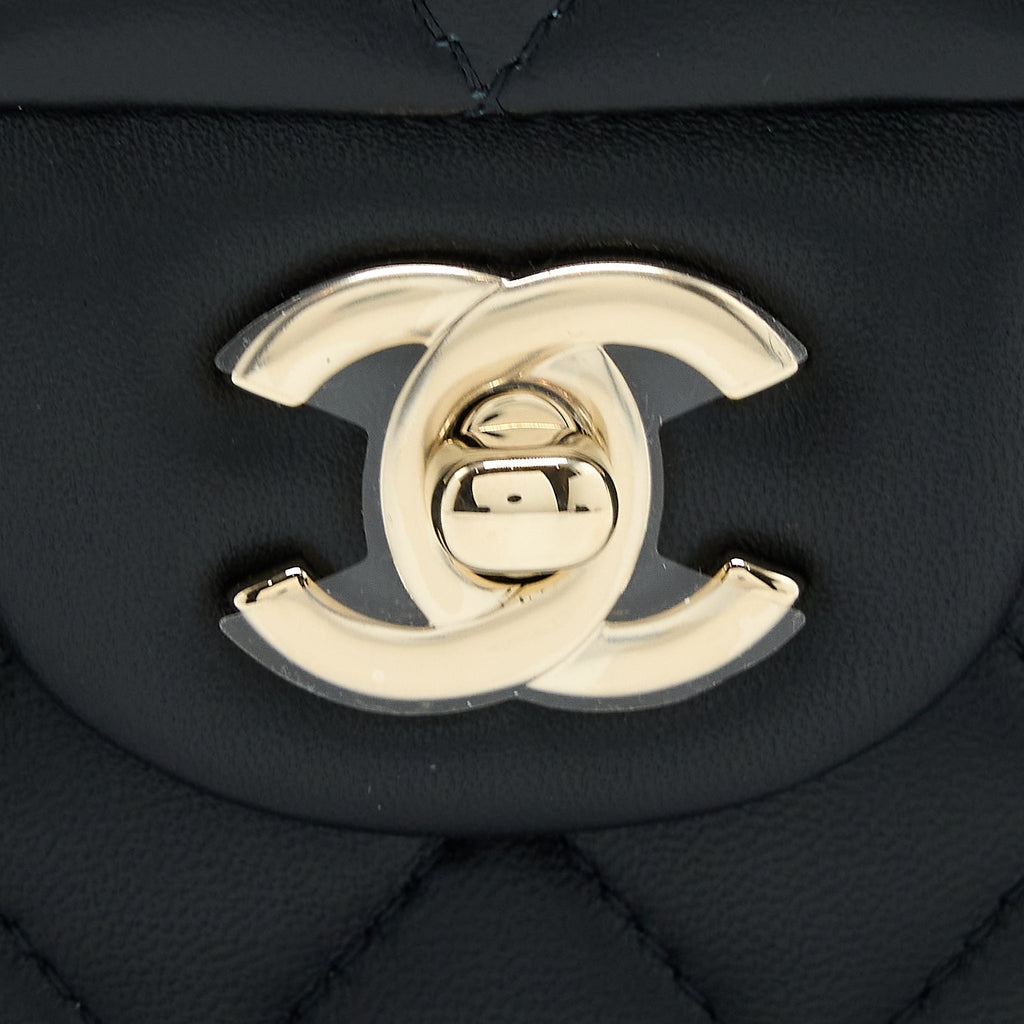 Chanel Top Handle Mini Rectangular Flap Bag Lambskin Black L (Microchip)