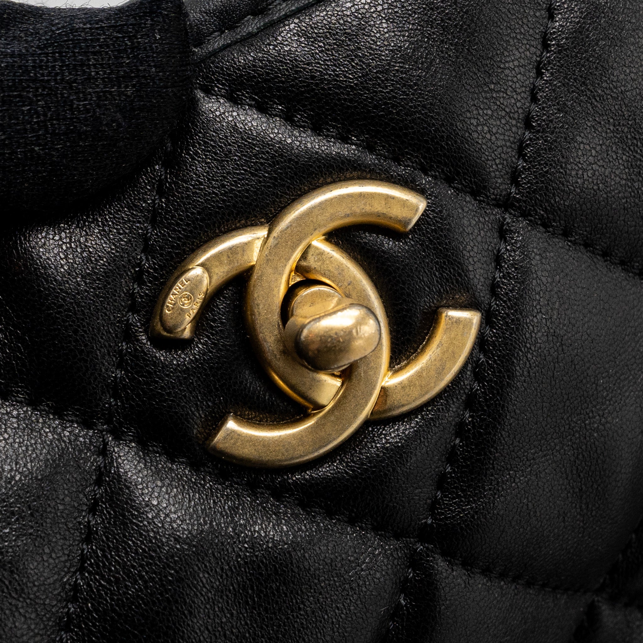 Chanel large tote bag Lambskin black brushed