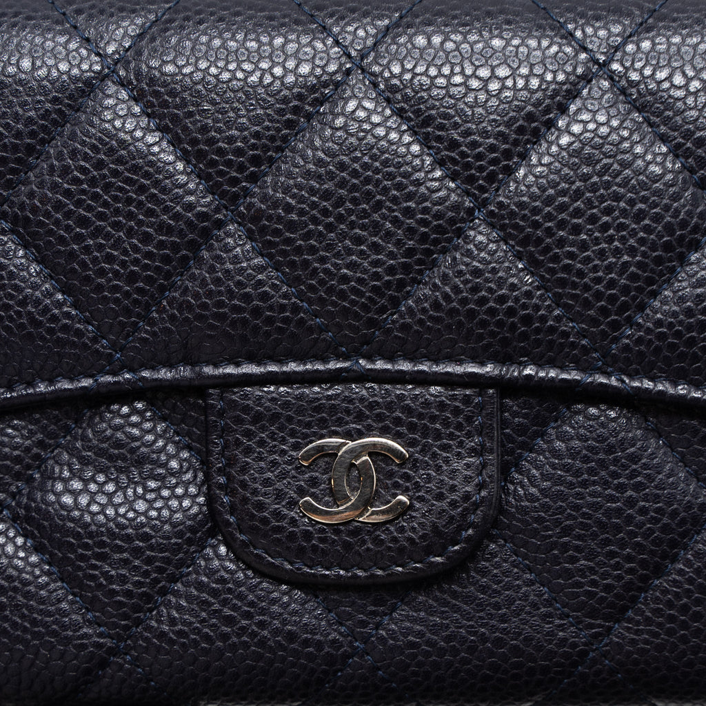 Chanel Classic Quilted Flap Long Wallet Caviar Dark Blue