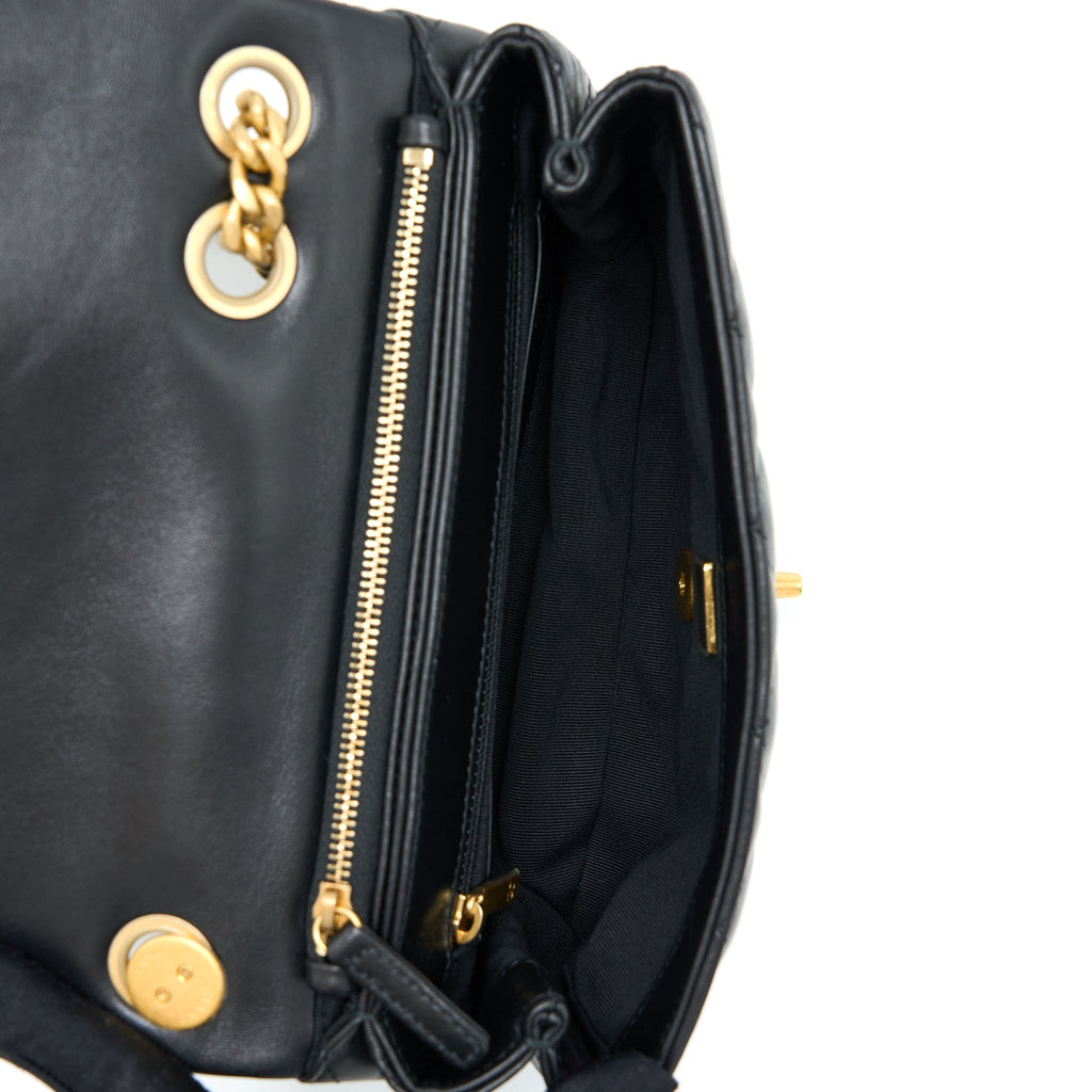 Chanel 22K Gold Pillar Adjustment Chain Flap Bag Lambskin Black  (Microchip)