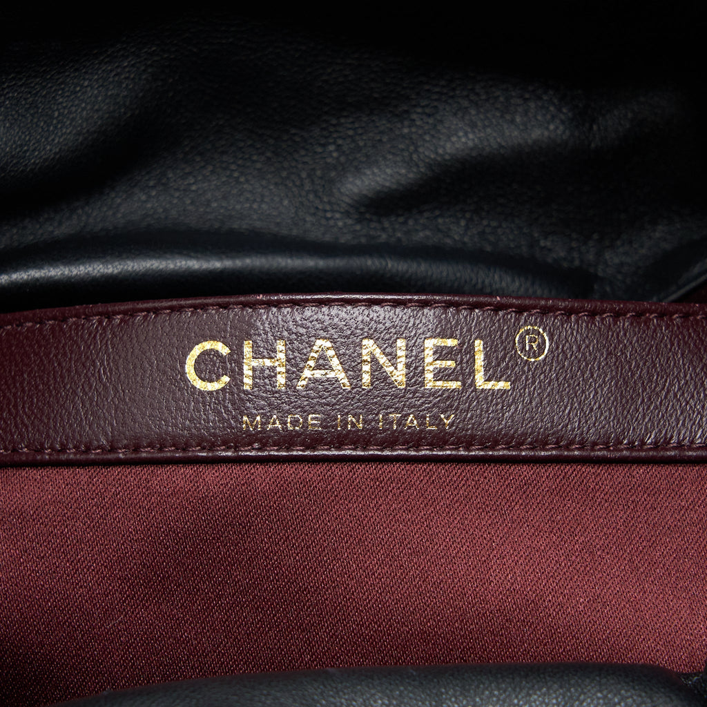 Chanel Bucket Crystal CC Logo Pearl Chain Bag Lambskin Black