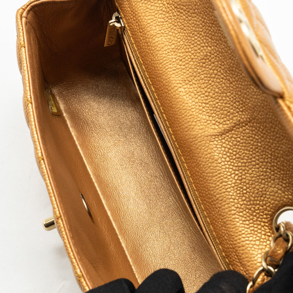 Chanel Mini Rectangular Flap Bag Calfskin Iridescent Dark Gold