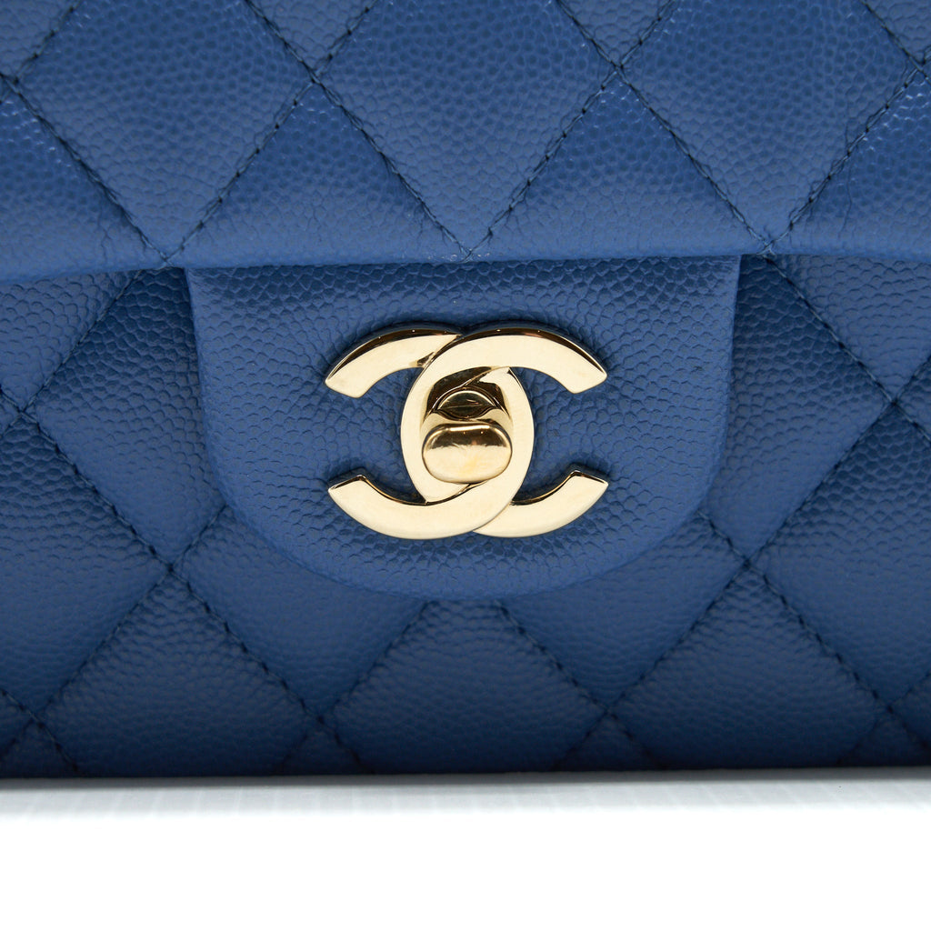 Chanel Small Classic double Flap Caviar Blue L