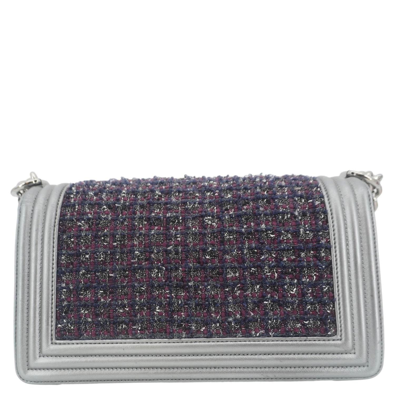CHANEL Boy Flap Tweed Bag Shoulder Bag Silver