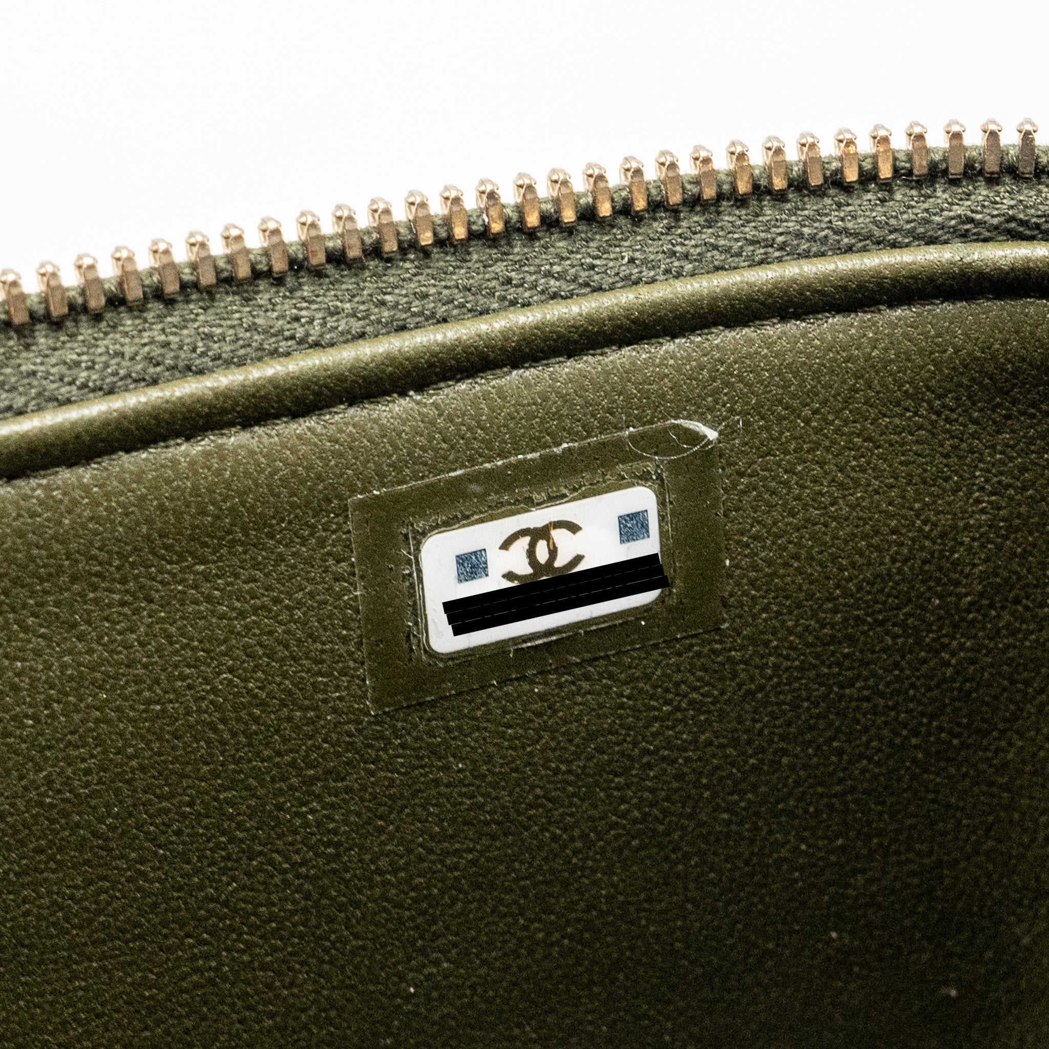 Chanel Detail Top Handle Long Vanity With Chain Lambskin Dark Green  (Microchip)
