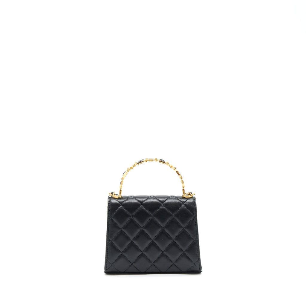 Chanel 22B Flap Bag With Enamel/CC Logo Top Handle Lambskin Black Brushed
