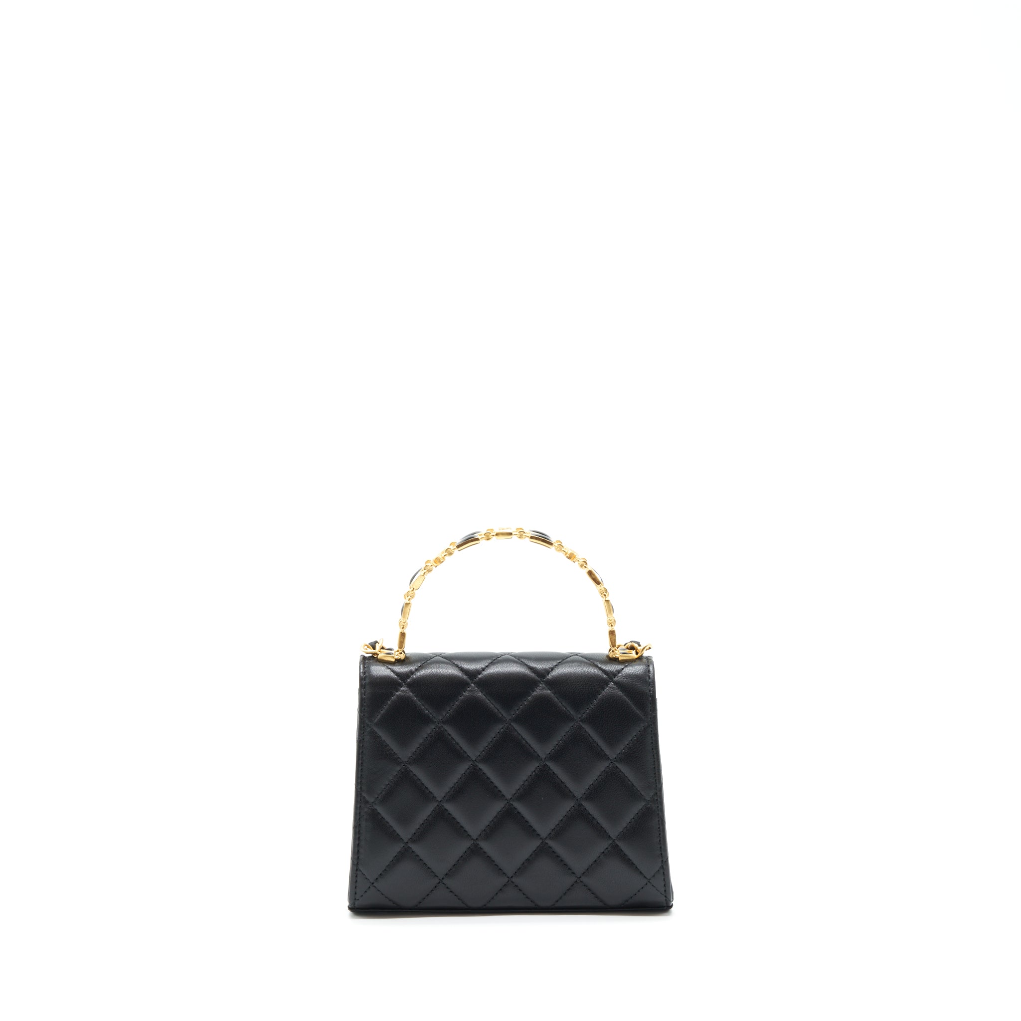 Chanel 22B Flap Bag With Enamel/CC Logo Top Handle Lambskin Black Brushed