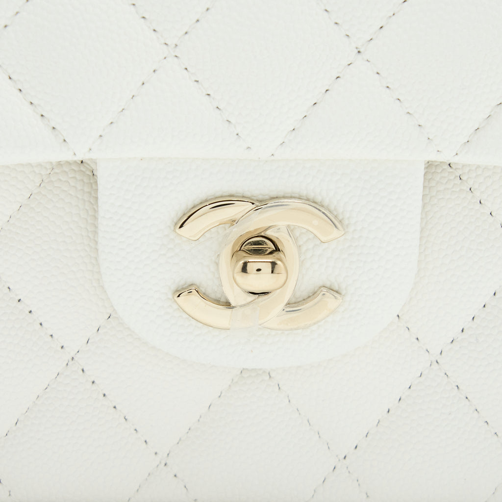 Chanel Small Classic Flap Bag Caviar White L (Microchip)
