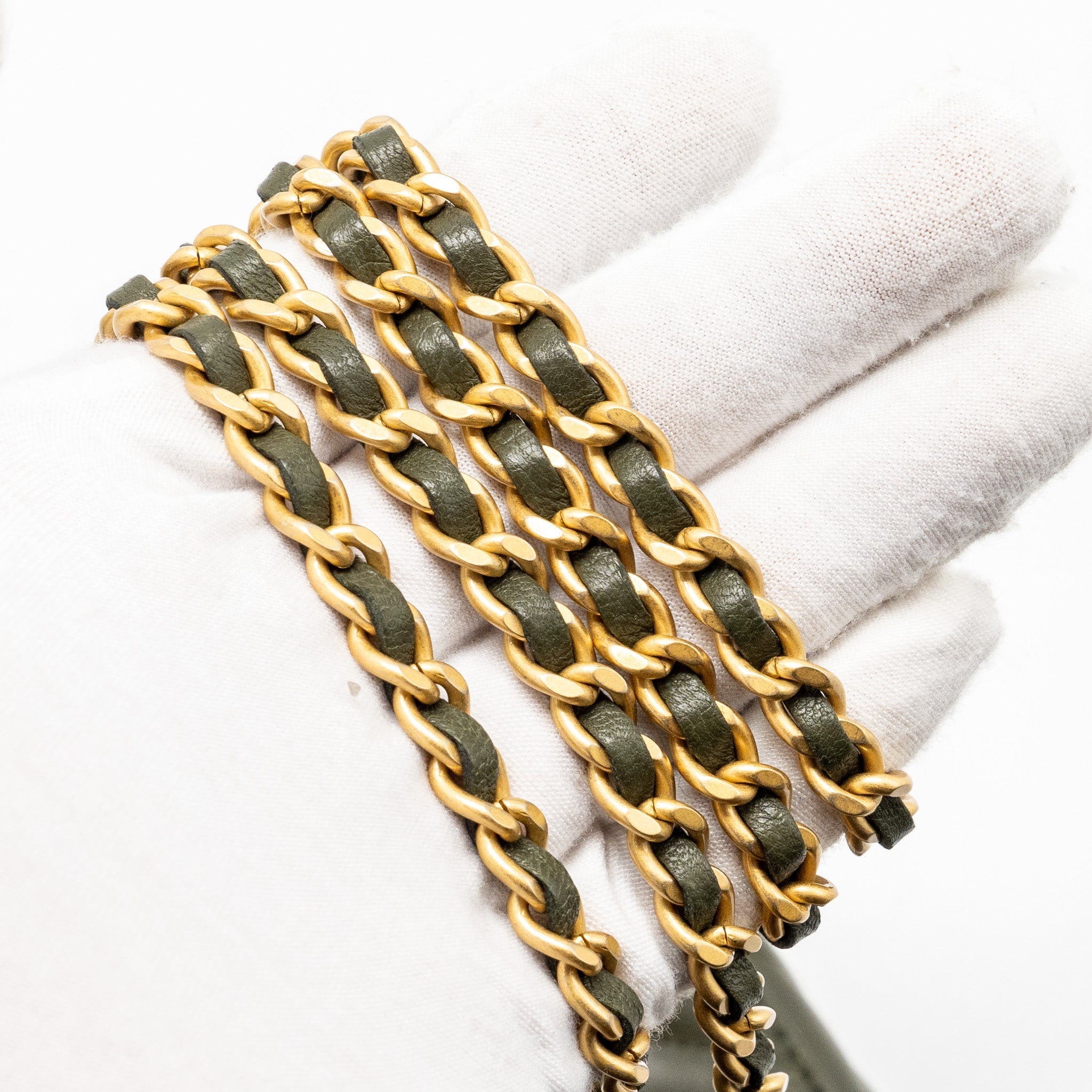 Chanel Detail Top Handle Long Vanity With Chain Lambskin Dark Green  (Microchip)