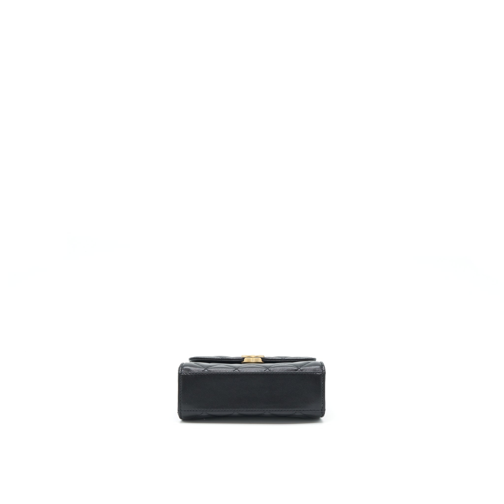 Chanel 22B Flap Bag With Enamel/CC Logo Top Handle Lambskin Black Brushed