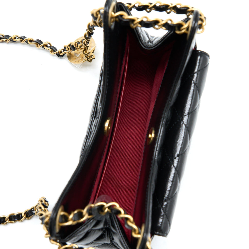 Chanel 23C Small Hobo Bag Shiny Calfskin Black Brushed  (Microchip)