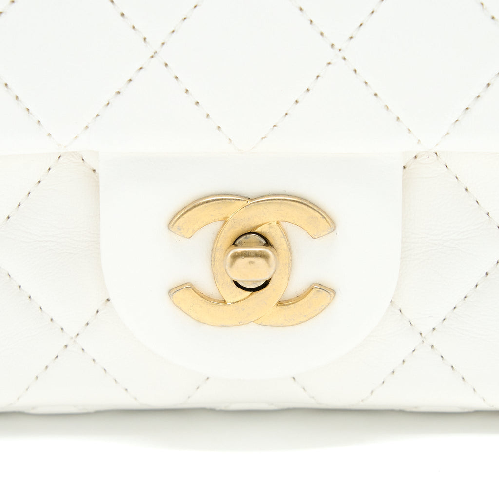 Chanel Pearl Crush Mini Rectangular Flap Bag Lambskin White