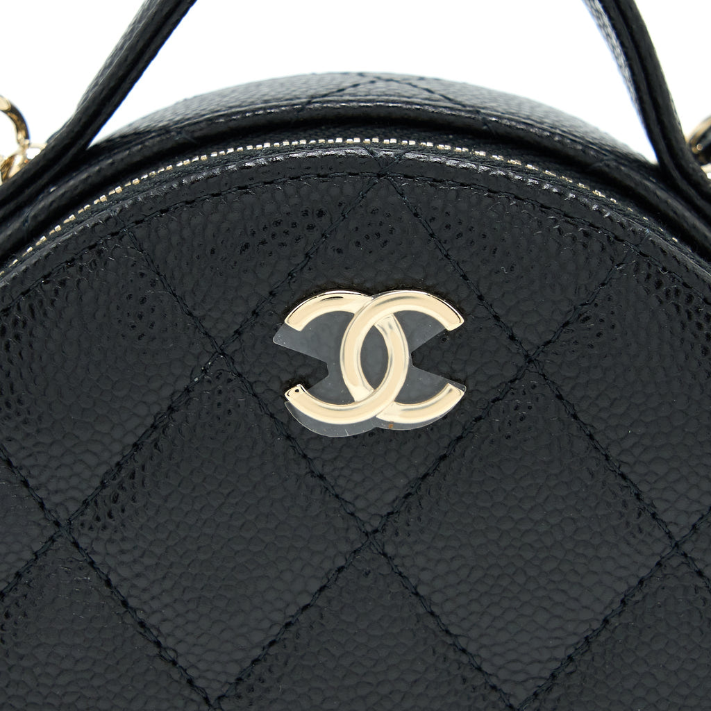 Chanel Mini Round Purse Vanity Caviar Black L