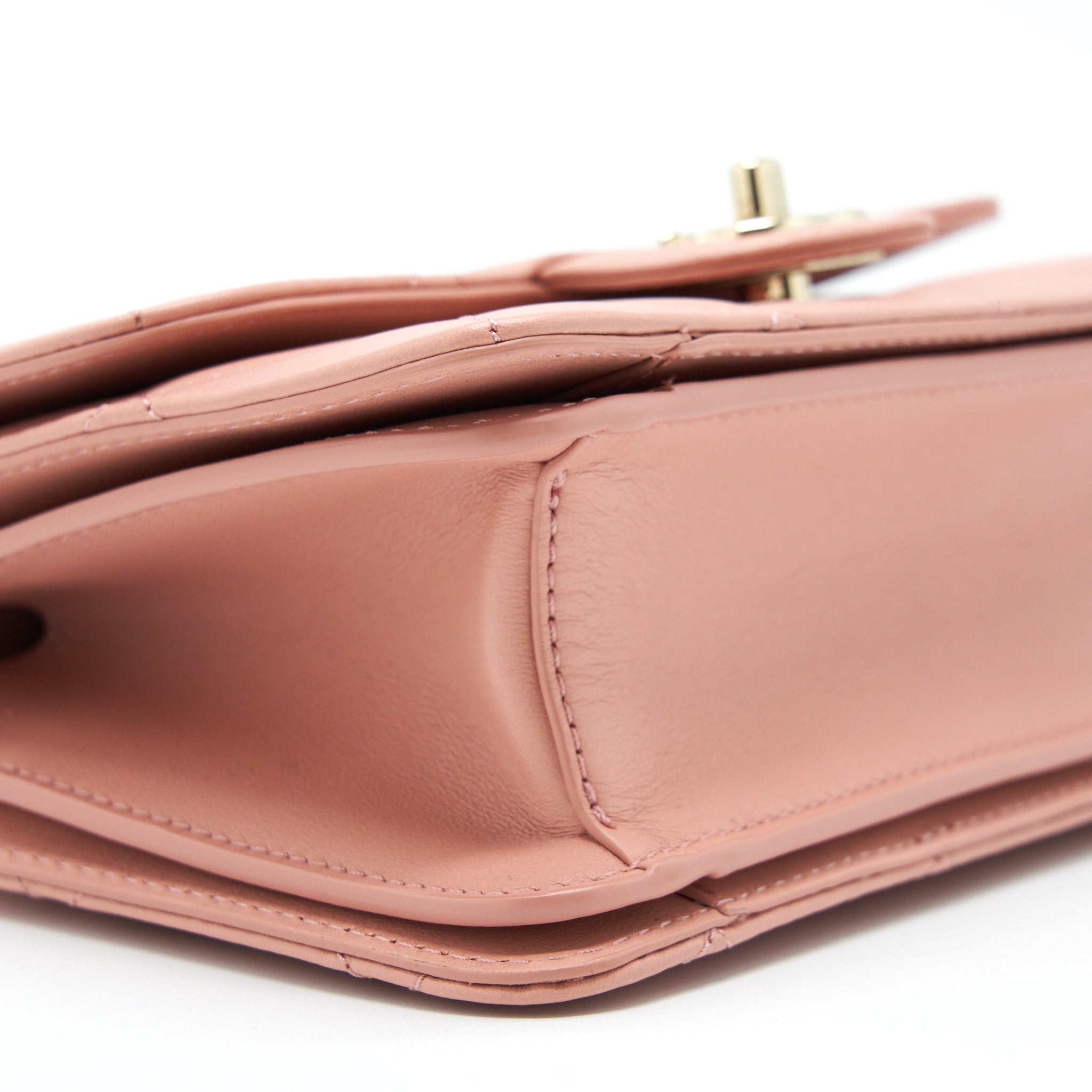 Chanel Top Handle Flap Bag Lambskin Dark Pink L