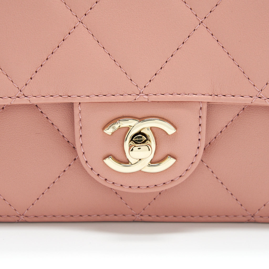 Chanel Top Handle Flap Bag Lambskin Dark Pink L