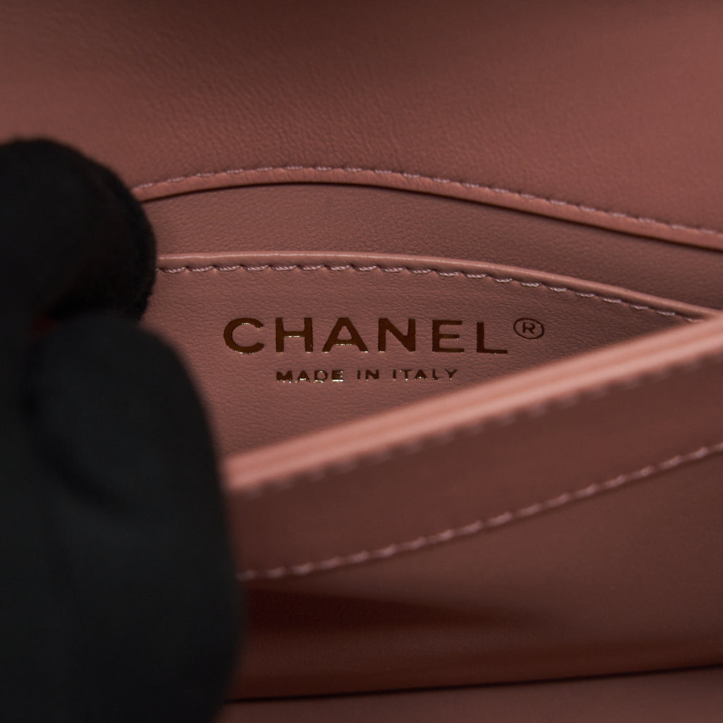 Chanel Top Handle Flap Bag Lambskin Dark Pink L