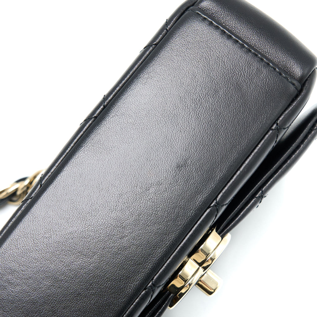 Chanel Enamel CC Logo Quilted Rectangular Flap Bag Lambskin Black L