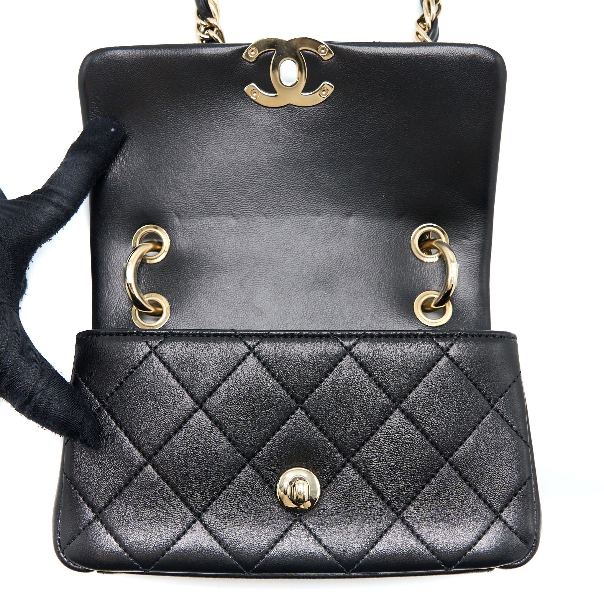 Chanel Enamel CC Logo Quilted Rectangular Flap Bag Lambskin Black L