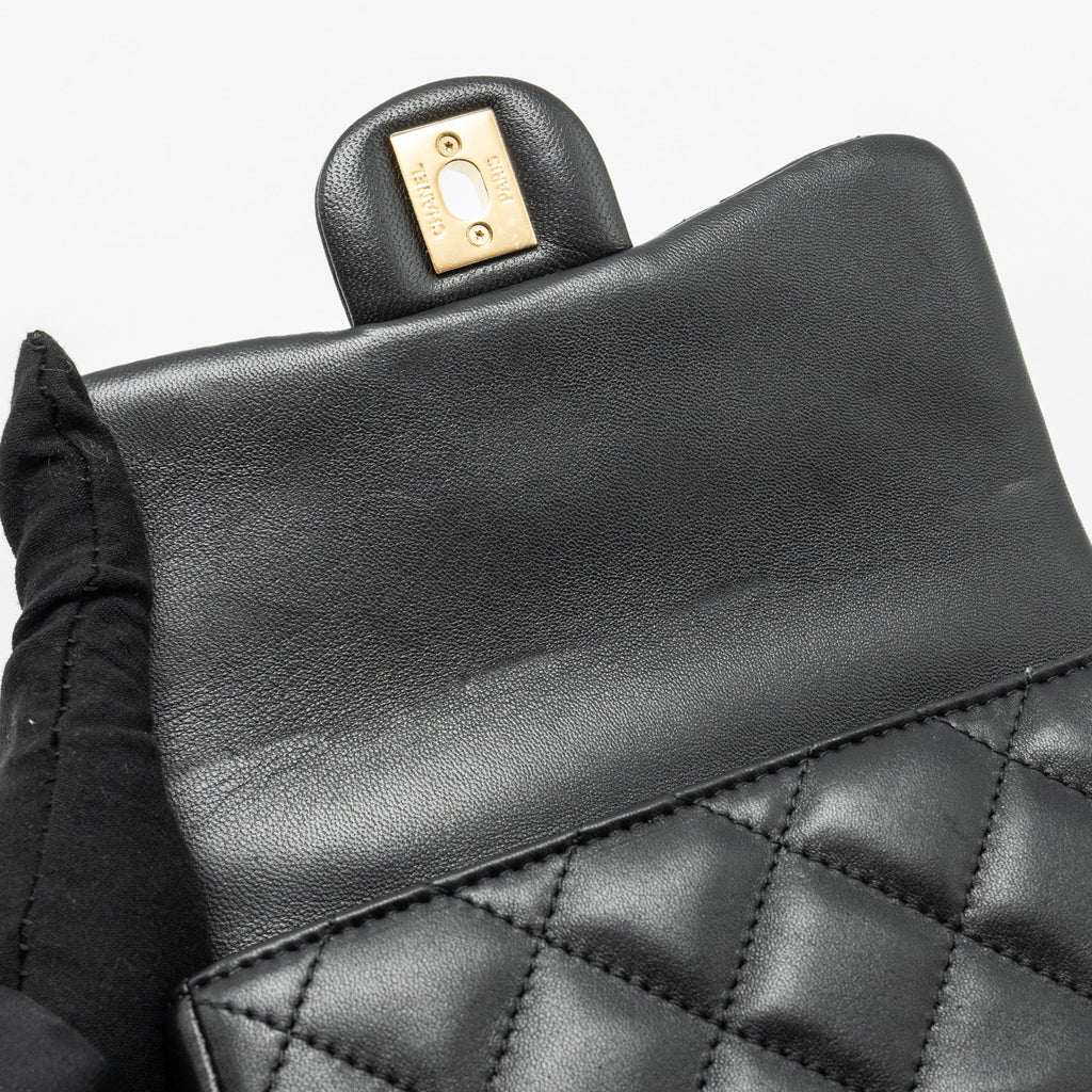 Chanel 24s Top Handle Mini Flap Bag Lambskin Black  (microchip)
