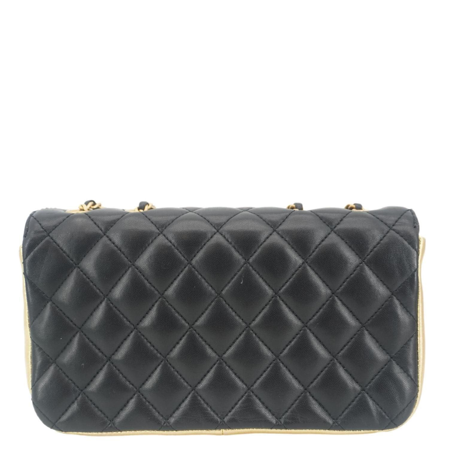 CHANEL CC Double Flap Quilted Leather Shoulder Bag Black