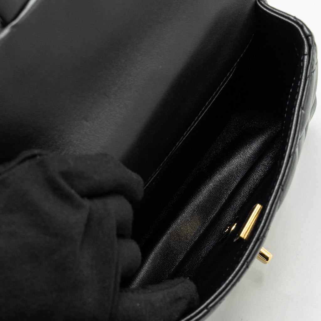 Chanel 24s Top Handle Mini Flap Bag Lambskin Black  (microchip)