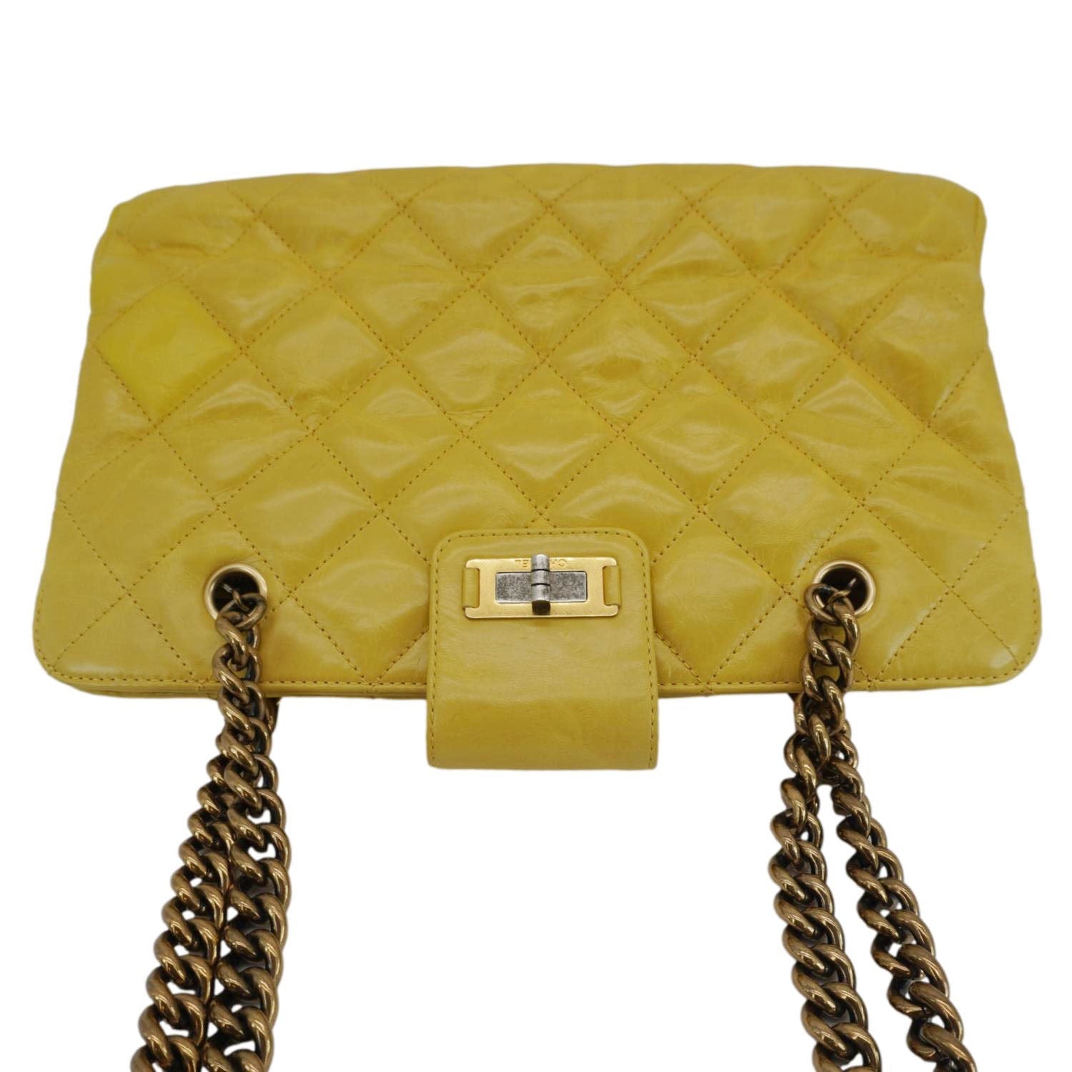 CHANEL Reissue Glazed Quilted Leather Tote Shoulder Bag Yellow