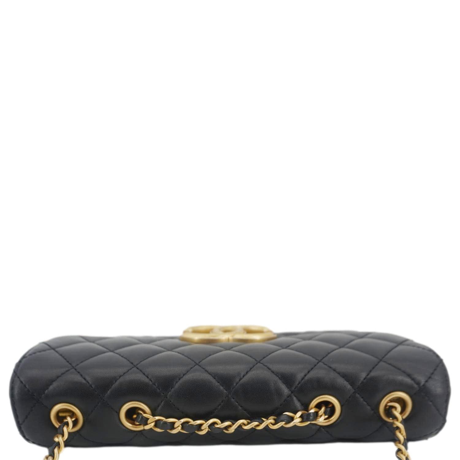 CHANEL CC Double Flap Quilted Leather Shoulder Bag Black