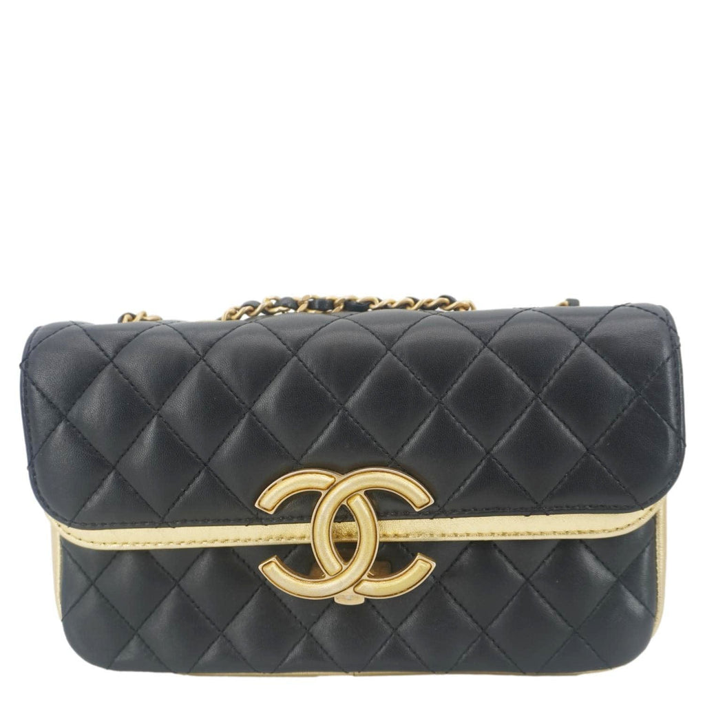 CHANEL CC Double Flap Quilted Leather Shoulder Bag Black