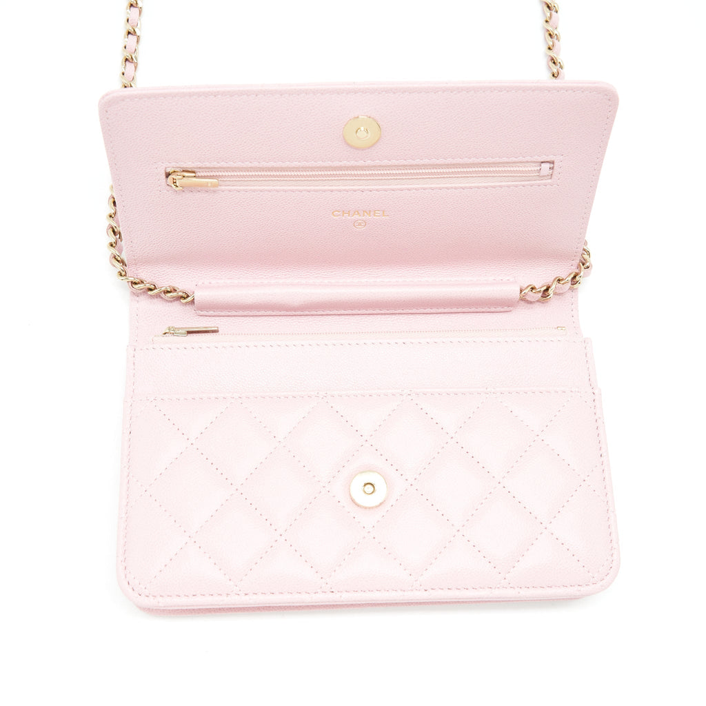 Chanel 22B Wallet On Chain With Detail CC Logo Caviar Light Pink NJ523 L(Microchip)