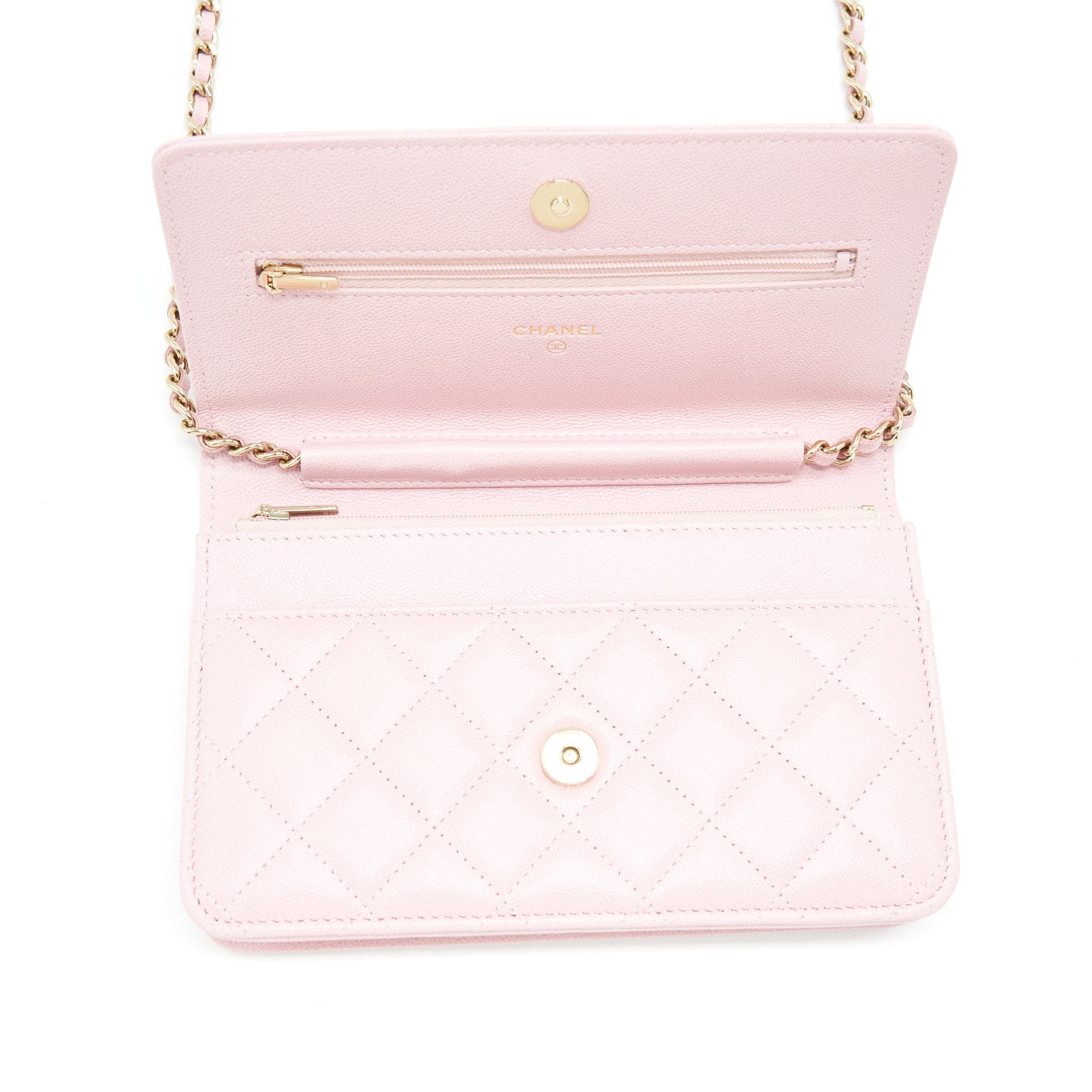 Chanel 22B Wallet On Chain With Detail CC Logo Caviar Light Pink NJ523 L(Microchip)
